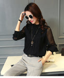 Chiffon Blouse Tops Long Sleeve Stand Neck Work Shirts