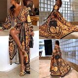 Elegant Sexy Boat Neck Glitter Deep V Neck Print Party Dress