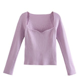 Women Long sleeve heart-neck Slim-fit Tight Knitted sweaters Pullover Tops