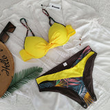 Riseado Push Up Patchwork Swimsuits Ruched Sexy Bikini Set