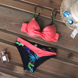 Riseado Push Up Patchwork Swimsuits Ruched Sexy Bikini Set