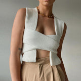 Sleeveless Knitted Crop Sweater Sexy Autumn Fashion Vest Jumper Top