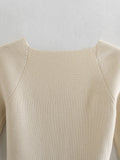 Women Long sleeve heart-neck Slim-fit Tight Knitted sweaters Pullover Tops