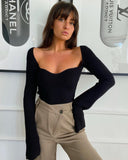 Women Long sleeve heart-neck Slim-fit Tight Knitted sweaters Pullover Tops