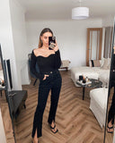 Women Long sleeve heart-neck Slim-fit Tight Knitted sweaters Pullover Tops