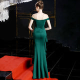 Prom dresses green mermaid sexy split elastic party dress