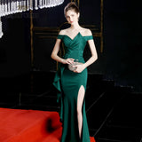 Prom dresses green mermaid sexy split elastic party dress