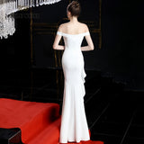 Prom dresses green mermaid sexy split elastic party dress