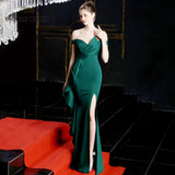 Prom dresses green mermaid sexy split elastic party dress