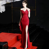 Prom dresses green mermaid sexy split elastic party dress