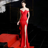 Prom dresses green mermaid sexy split elastic party dress