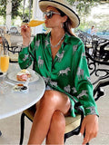 Women satin blouse long sleeve zebra print shirts vintage office ladies tops
