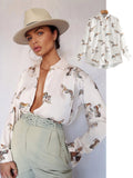 Women satin blouse long sleeve zebra print shirts vintage office ladies tops