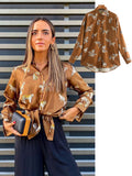 Women satin blouse long sleeve zebra print shirts vintage office ladies tops