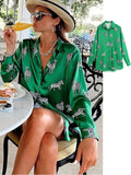 Women satin blouse long sleeve zebra print shirts vintage office ladies tops
