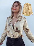 Women satin blouse long sleeve zebra print shirts vintage office ladies tops