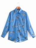 Women satin blouse long sleeve zebra print shirts vintage office ladies tops