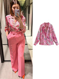 Women satin blouse long sleeve zebra print shirts vintage office ladies tops