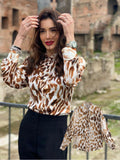 Women satin blouse long sleeve zebra print shirts vintage office ladies tops