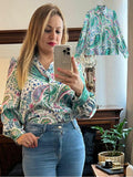 Women satin blouse long sleeve zebra print shirts vintage office ladies tops