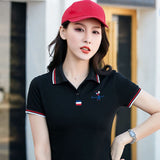 Summer women slim golf polo shirts Short-sleeved Casual Pique cotton embroidery logo