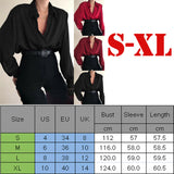 Women Button Blouses Turn Down Collar Shirts Office Lady Long Sleeve
