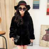 Girls Faux Fur Coat Winter Long Sleeve Hooded Warm Jacket For Kids 8-13 Year