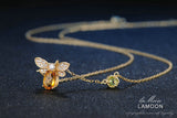 LAMOON Bee 100% Citrine Silver Jewelry 14K Yellow Gold Plated Pendant