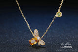 LAMOON Bee 100% Citrine Silver Jewelry 14K Yellow Gold Plated Pendant