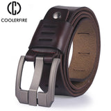 Cowhide genuine leather belts for men pin buckle