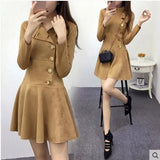 Suede dress fall and winter fashion long-sleeved A-line dress