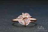 LAMOON Heart 9x10mm Gemstone Rose Quartz Jewelry Wedding Ring