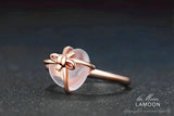 LAMOON Heart 9x10mm Gemstone Rose Quartz Jewelry Wedding Ring