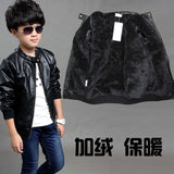 Children clothing PU leather winter jacket inside boys coat