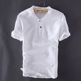 Fashionable Mens Pullover Linen Shirts Short Sleeve for Summer