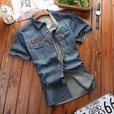 New Summer Mens Short Sleeves Denim Shirts Cotton Casual Shirts