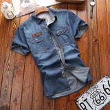 New Summer Mens Short Sleeves Denim Shirts Cotton Casual Shirts