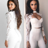 Women Sexy Lace Patchwork Tops Long Sleeve Push Up Padded Bra Sexy