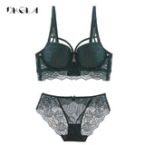 New Top Sexy Underwear Set Cotton Set Women Deep V Brassiere Black