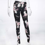 JLZLSHONGLE Fashion Flower Print Women + Slim Pants Ladies 2 Piece Set