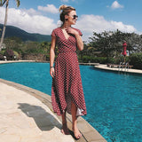 Polka Dot Dress Summer Dress Women Beach Dresses Bohemian V Neck