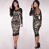 Sexy Bodycon Bandage Evening Cocktail Party Long Sleeve Lace Dress
