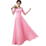 Malianna Elegant Hollow Out Lace Long Maxi Dresses Chiffon Half Sleeve