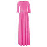 Malianna Elegant Hollow Out Lace Long Maxi Dresses Chiffon Half Sleeve