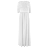 Malianna Elegant Hollow Out Lace Long Maxi Dresses Chiffon Half Sleeve