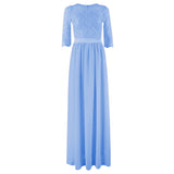 Malianna Elegant Hollow Out Lace Long Maxi Dresses Chiffon Half Sleeve