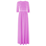 Malianna Elegant Hollow Out Lace Long Maxi Dresses Chiffon Half Sleeve