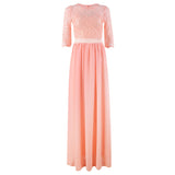 Malianna Elegant Hollow Out Lace Long Maxi Dresses Chiffon Half Sleeve