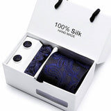 Gift box packing  men brand luxury necktie pocket square silk tie set