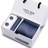 Gift box packing  men brand luxury necktie pocket square silk tie set
